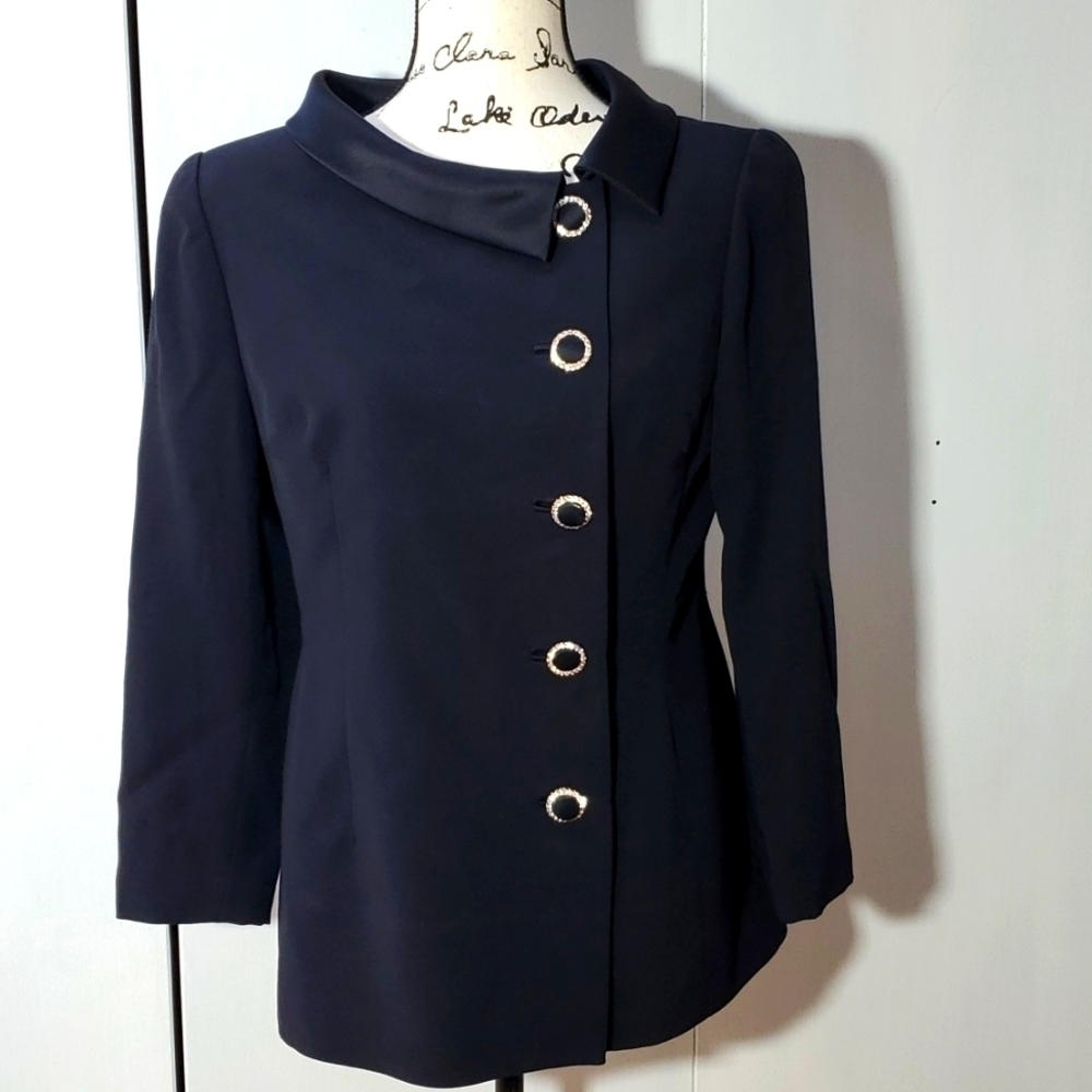 Rickie Freeman- Womens Black Suit Coat Blazer Vintage elegant Mod Sz.4
